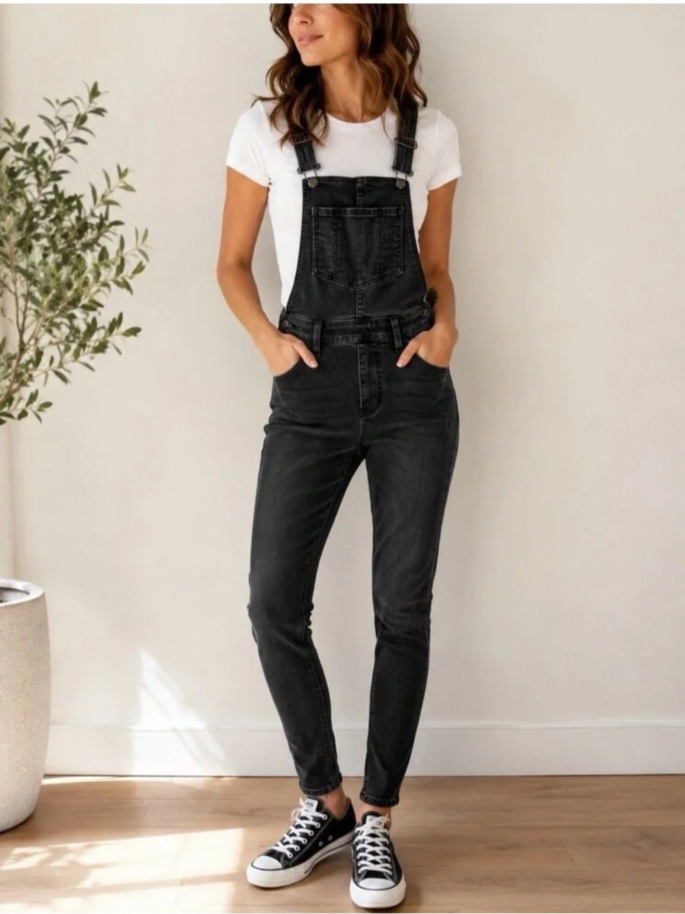 Signature by Levi Strauss Black Slim Denim Overalls